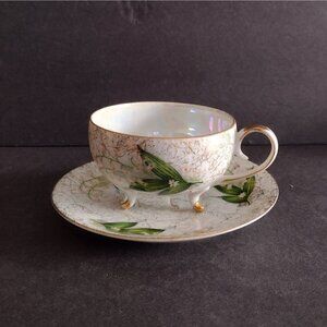 Vintage Relco Japan Porcelain Lily Of The Valley Floral Teacup & Saucer White